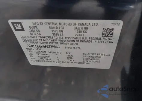 2015 Chevrolet Equinox Ls from USA, damaged, VIN 2GNFLEEK0F6220058